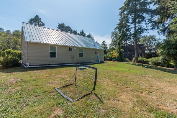 Backyard lawn with soccer goal